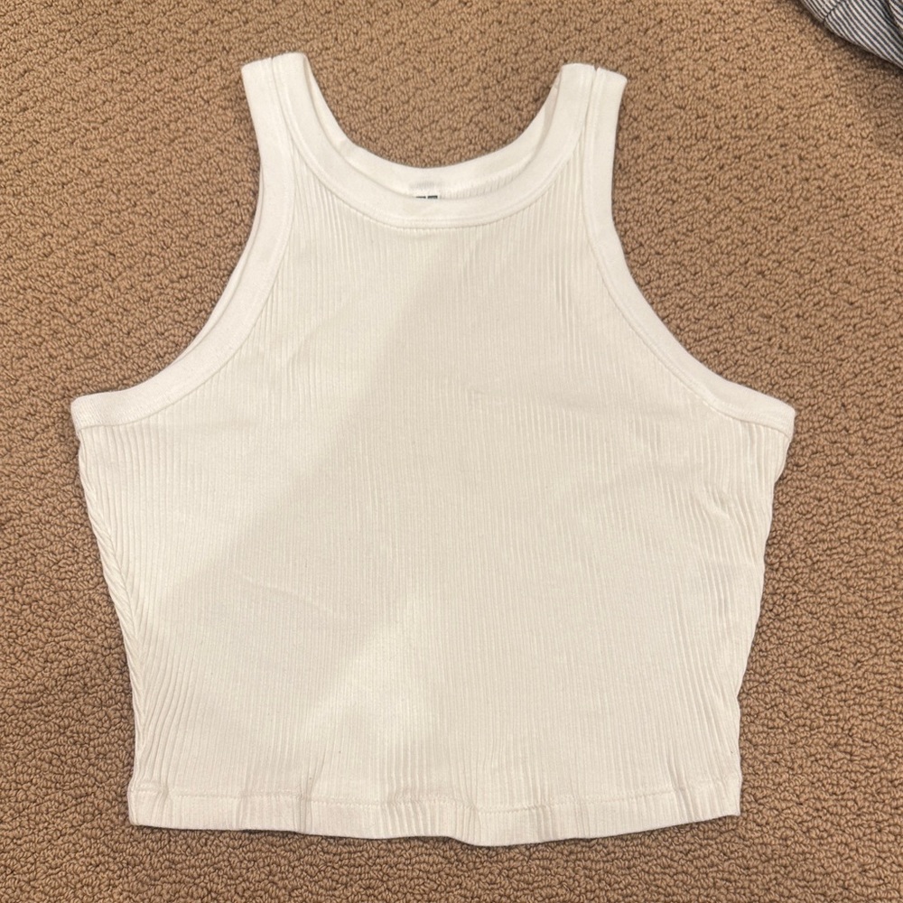Uniqlo White Ribbed Tank Top